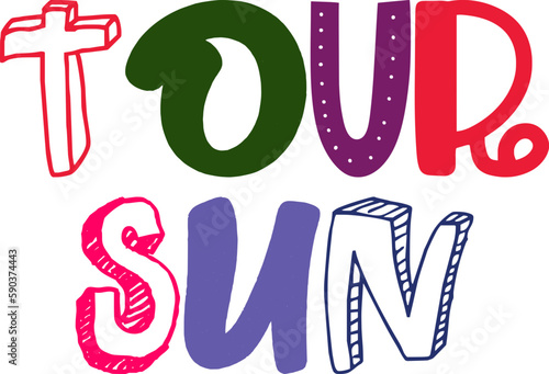 Tour Sun Hand Lettering Illustration for Gift Card, Brochure, Flyer, Mug Design