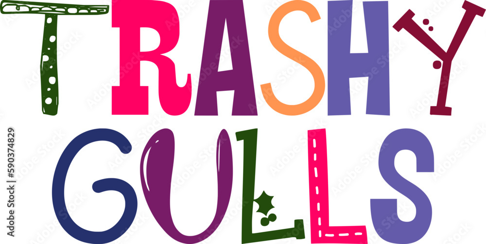 Trashy Gulls Calligraphy Illustration for Postcard , Logo, Newsletter, Motion Graphics