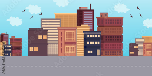 City illustration with modern building