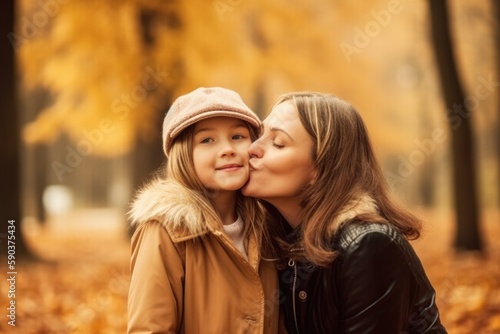 Happy Mature woman embracing her daughter in a park. Generative AI