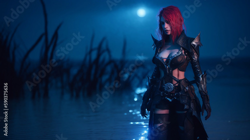 Randomly generated warrior vampire woman. AI