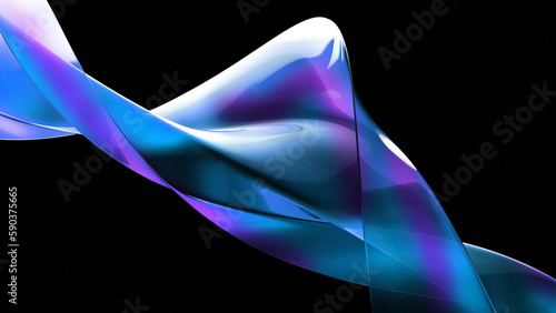 Abstract fluid holographic iridescent neon curved wave in motion dark background 3d render. Gradient design element for banners, backgrounds, wallpapers and covers