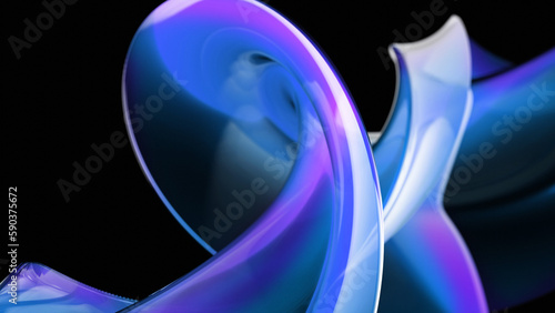 Abstract fluid holographic iridescent neon curved wave in motion dark background 3d render. Gradient design element for banners, backgrounds, wallpapers and covers