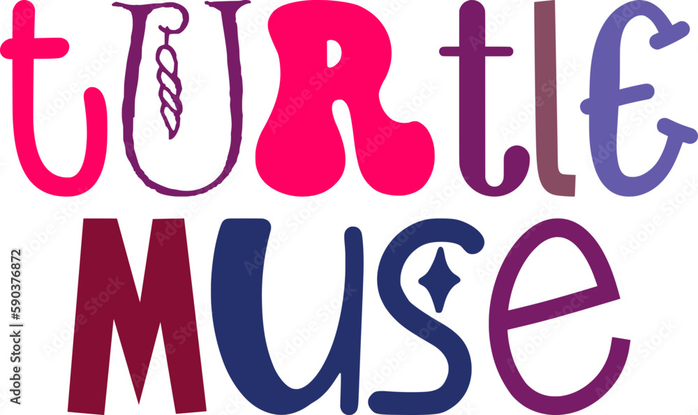 Turtle Muse Hand Lettering Illustration for Flyer, Icon, Infographic, Packaging