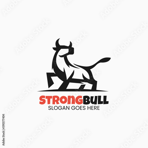 Vector Logo Illustration Strong Bull Line Art Style.