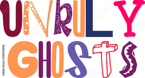 Unruly Ghosts Calligraphy Illustration for Sticker , Icon, Book Cover, Flyer