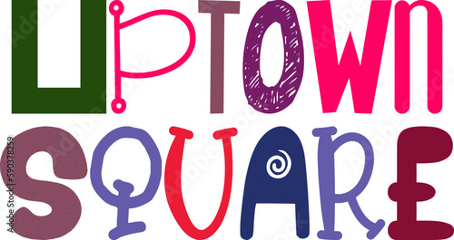 Uptown Square Typography Illustration for Icon, Newsletter, Decal, Postcard 