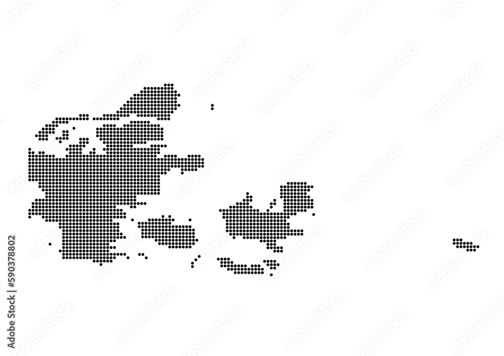 An abstract representation of Denmark,Denmark map made using a mosaic of black dots. Illlustration suitable for digital editing and large size prints. 