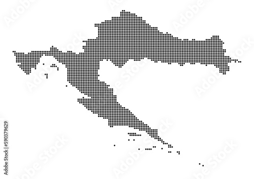 An abstract representation of Croatia,Croatia map made using a mosaic of black dots. Illlustration suitable for digital editing and large size prints. 