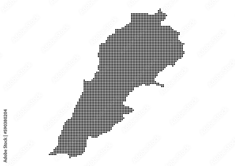 An abstract representation of Lebanon,Lebanon map made using a mosaic of black dots. Illlustration suitable for digital editing and large size prints. 