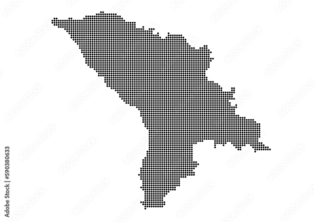 An abstract representation of Moldova,Moldova map made using a mosaic of black dots. Illlustration suitable for digital editing and large size prints. 