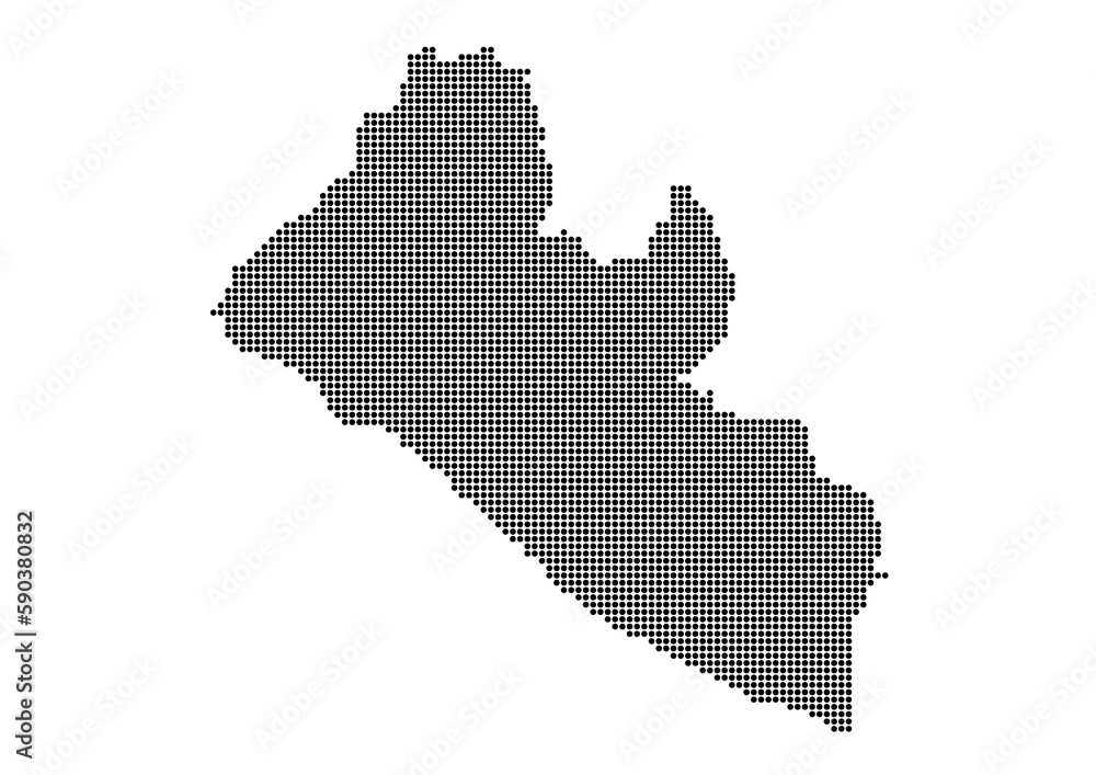 An abstract representation of Liberia,Liberia map made using a mosaic of black dots. Illlustration suitable for digital editing and large size prints. 