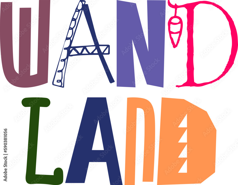 Wand Land Typography Illustration for Gift Card, Postcard , Sticker , Flyer Wand Land Typography Illustration for Gift Card, Postcard , Sticker , Flyer