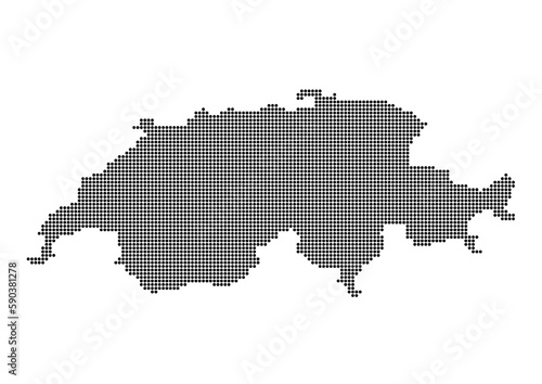 An abstract representation of Switzerland,Switzerland map made using a mosaic of black dots. Illlustration suitable for digital editing and large size prints. 