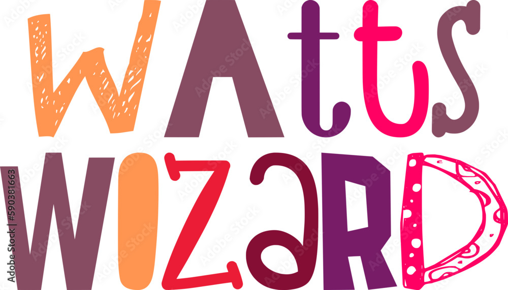 Watts Wizard Calligraphy Illustration for Newsletter, Social Media Post, Mug Design, Logo