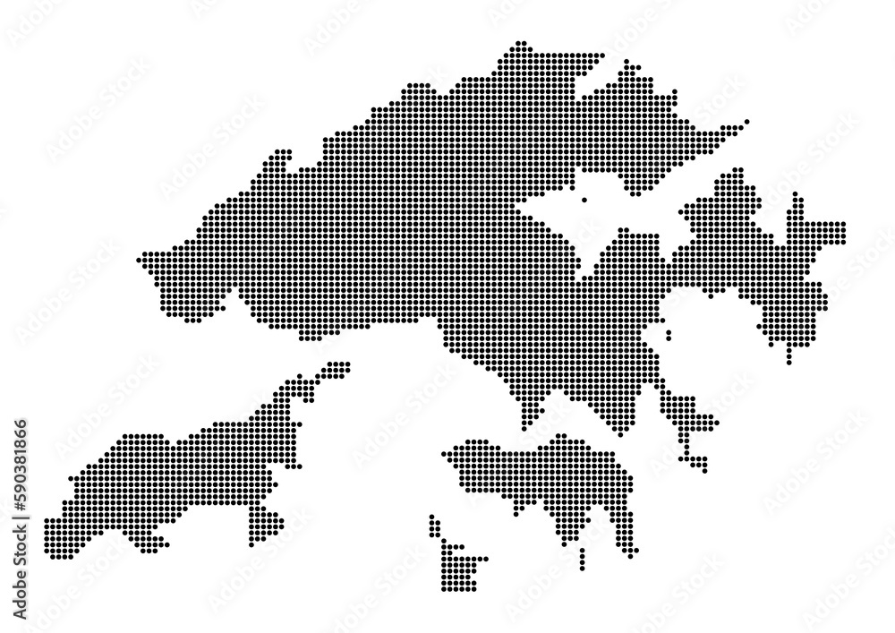 An abstract representation of Hong Kong,Hong Kong map made using a mosaic of black dots. Illlustration suitable for digital editing and large size prints. 