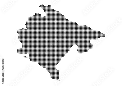 An abstract representation of Montenegro,Montenegro map made using a mosaic of black dots. Illlustration suitable for digital editing and large size prints. 