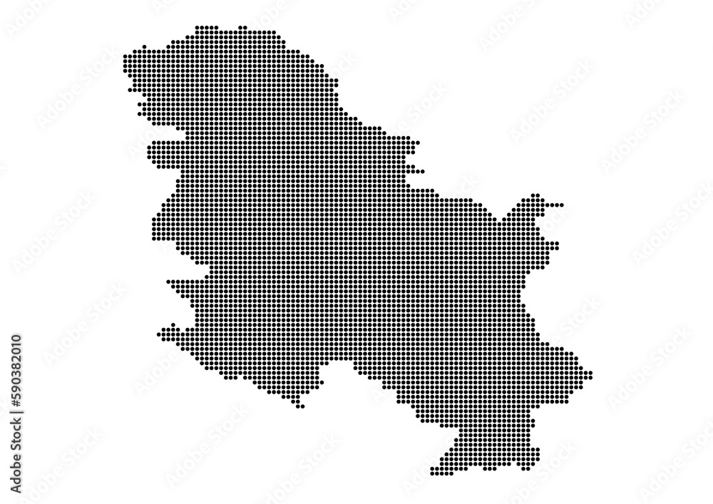 An abstract representation of Serbia,Serbia map made using a mosaic of black dots. Illlustration suitable for digital editing and large size prints. 