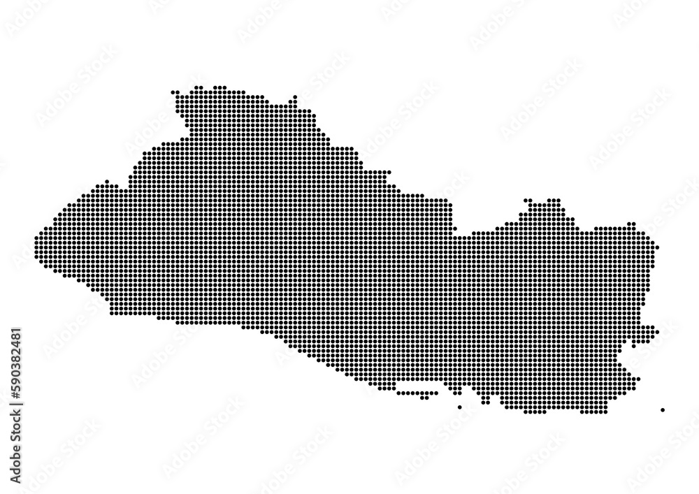 An abstract representation of El Salvador,El Salvador map made using a mosaic of black dots. Illlustration suitable for digital editing and large size prints. 