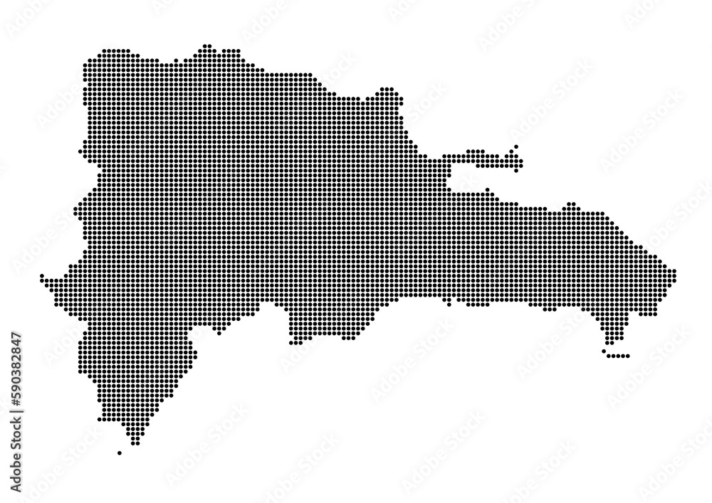 An abstract representation of Dominican Republic,Dominican Republic map made using a mosaic of black dots. Illlustration suitable for digital editing and large size prints. 