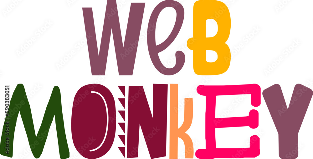 Web Monkey Hand Lettering Illustration for Magazine, Icon, Gift Card, Label Web Monkey Hand Lettering Illustration for Magazine, Icon, Gift Card, Label