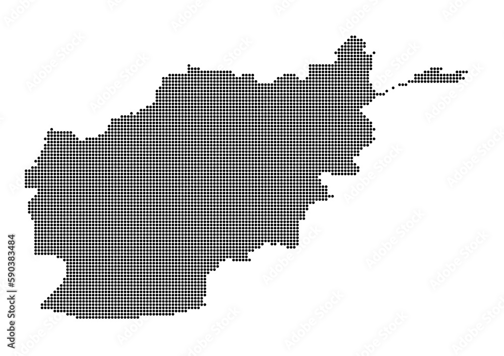 An abstract representation of Afghanistan,Afghanistan map made using a mosaic of black dots. Illlustration suitable for digital editing and large size prints. 