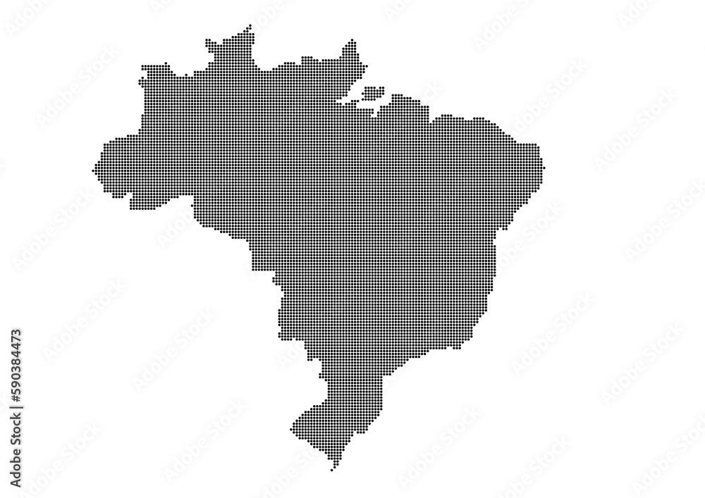 An abstract representation of Brazil,Brazil map made using a mosaic of black dots. Illlustration suitable for digital editing and large size prints. 