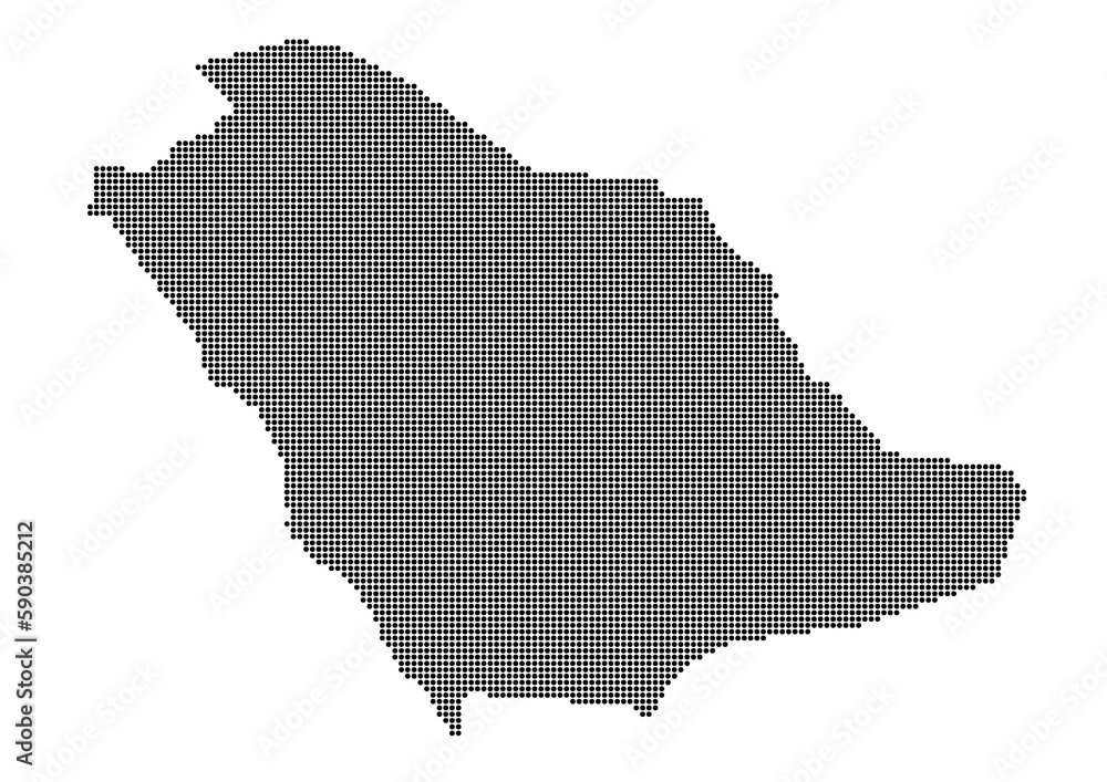 An abstract representation of Saudi Arabia,Saudi Arabia map made using a mosaic of black dots. Illlustration suitable for digital editing and large size prints. 