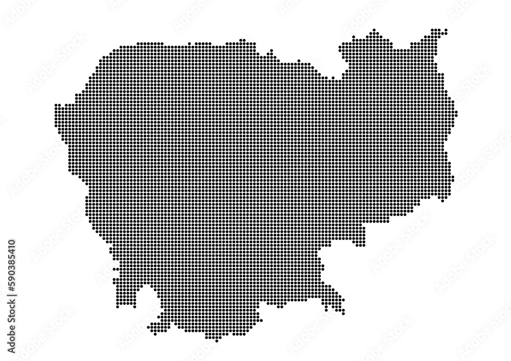 An abstract representation of Cambodia,Cambodia map made using a mosaic of black dots. Illlustration suitable for digital editing and large size prints. 
