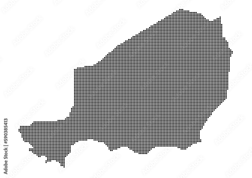 An abstract representation of Niger,Niger map made using a mosaic of black dots. Illlustration suitable for digital editing and large size prints. 