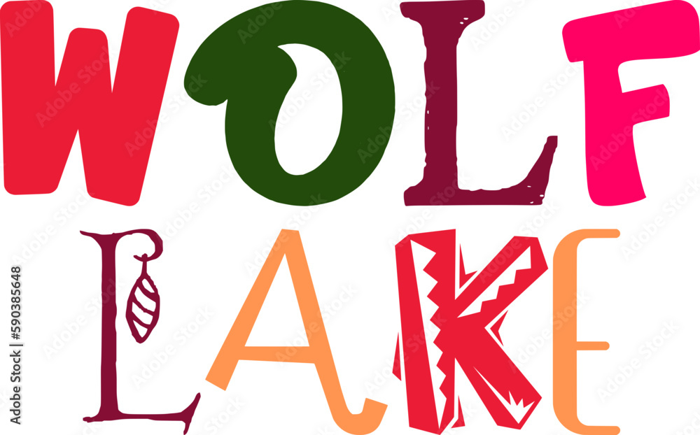 Wolf Lake Hand Lettering Illustration for Decal, Bookmark , Banner, Flyer Wolf Lake Hand Lettering Illustration for Decal, Bookmark , Banner, Flyer