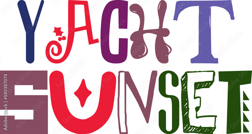 Yacht Sunset Typography Illustration for Social Media Post, Logo, Bookmark , Flyer Yacht Sunset Typography Illustration for Social Media Post, Logo, Bookmark , Flyer