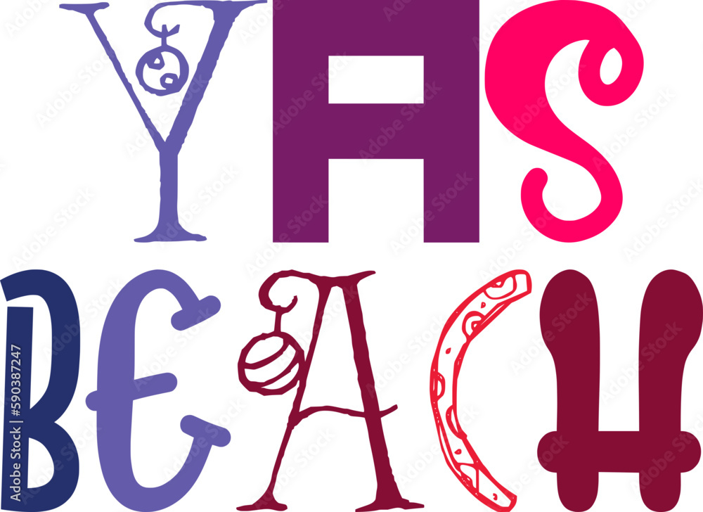 Yas Beach Typography Illustration for Social Media Post, Sticker , Decal, Flyer