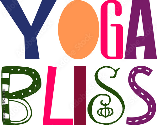 Yoga Bliss Calligraphy Illustration for Postcard , Gift Card, Stationery, Label