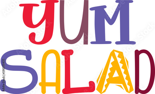 Yum Salad Hand Lettering Illustration for Decal, Postcard , Icon, Banner