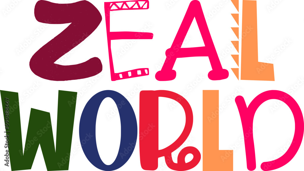 Zeal World Calligraphy Illustration for Gift Card, Poster, Banner, Logo Zeal World Calligraphy Illustration for Gift Card, Poster, Banner, Logo