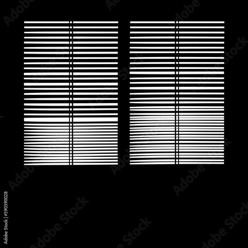 Silhouette of lowered to the middle blinds on black. Gobo mask.