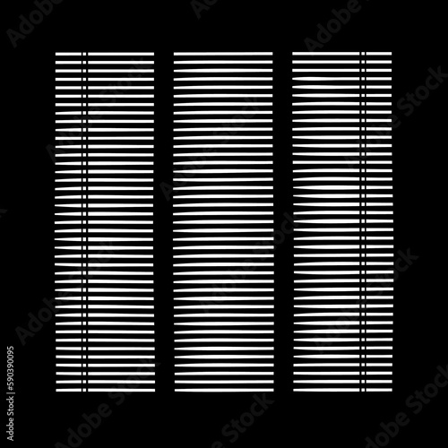 Silhouette of three sections blinds on black background. Gobo mask for light source.