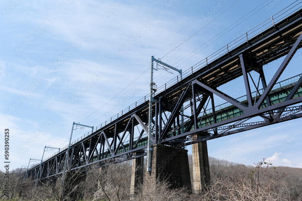 新旧の鉄橋が並ぶ黒川橋梁
