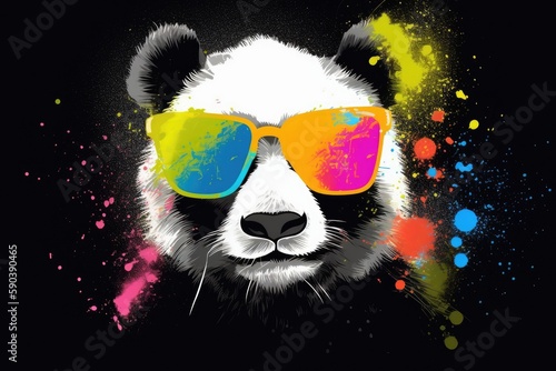 panda in sunglasses realistic with paint splatter abstract Generative AI