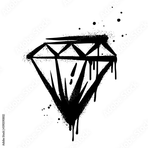 Spray painted graffiti diamond sign in black over white. Diamond drip symbol. isolated on white background. vector illustration