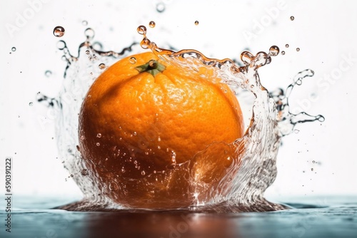 orange in water splash isolated on white