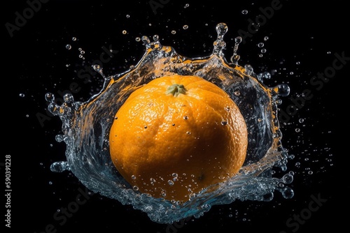 realistic orange with water splash