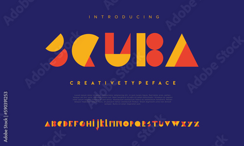 Scuba abstract digital logo font alphabet. Minimal modern urban fonts for logo, brand etc. Typography typeface uppercase lowercase and number. vector illustration