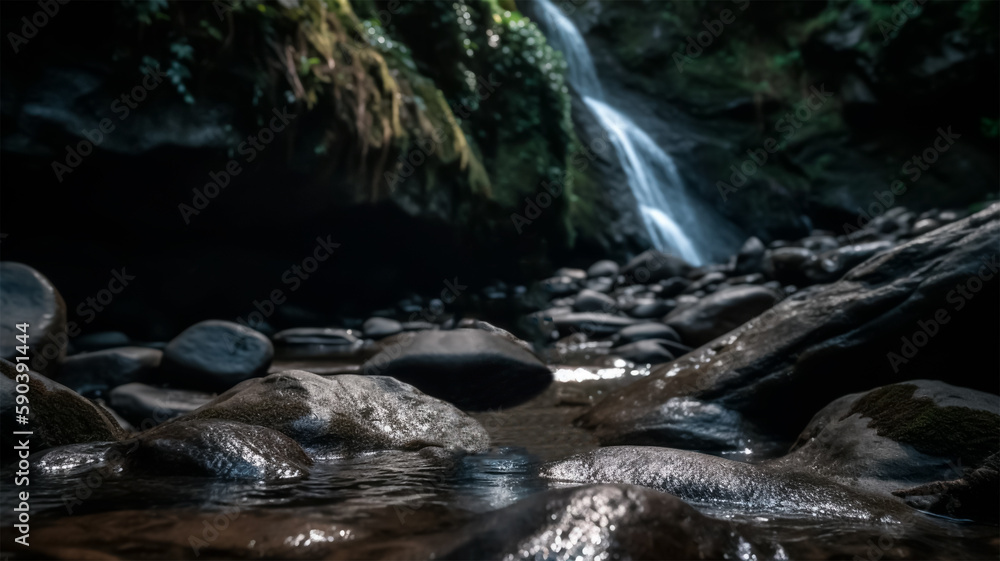 Fototapeta premium waterfall in nature for product presentation and advertising. Generative AI 