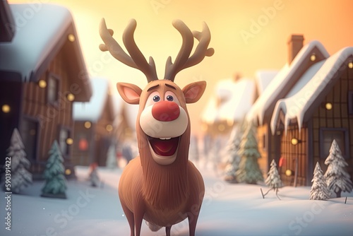 Cute Cartoon Reindeer in a ...