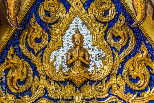 Praying Buddha Pavilion Closeup Grand Palace Bangkok Thailand