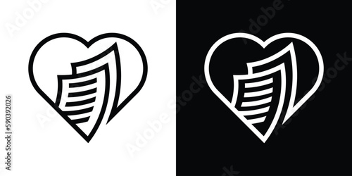 paper and heart logo design line icon vector illustration