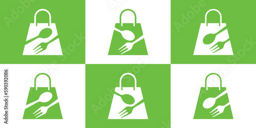 shopping bag and fork logo design shop food icon vector illustration