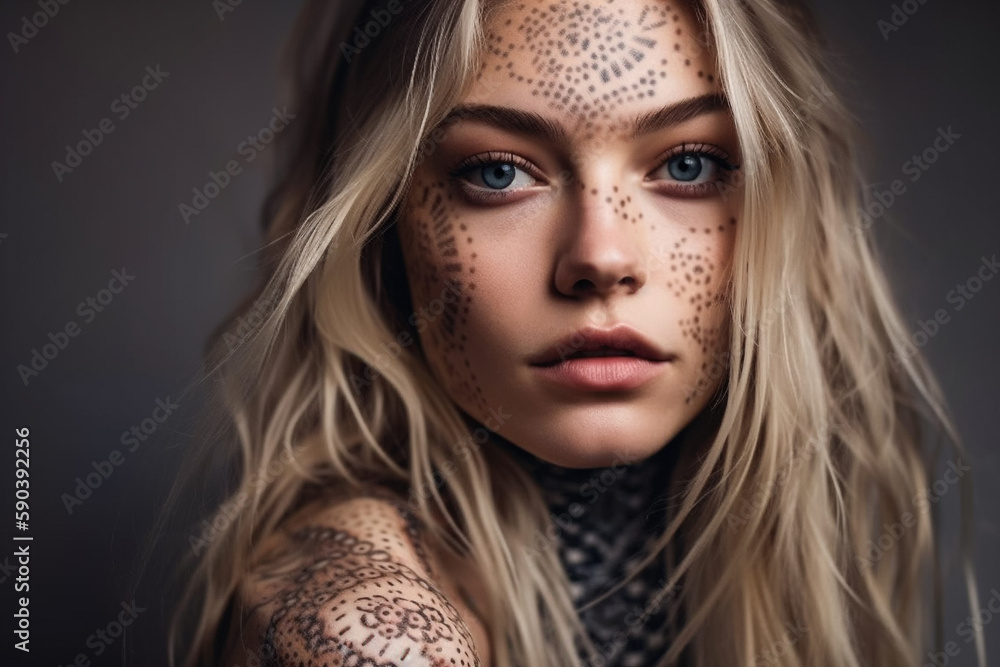 A woman with tattoos on her shoulder. Generative Ai A woman with tattoos on her shoulder. Generative Ai